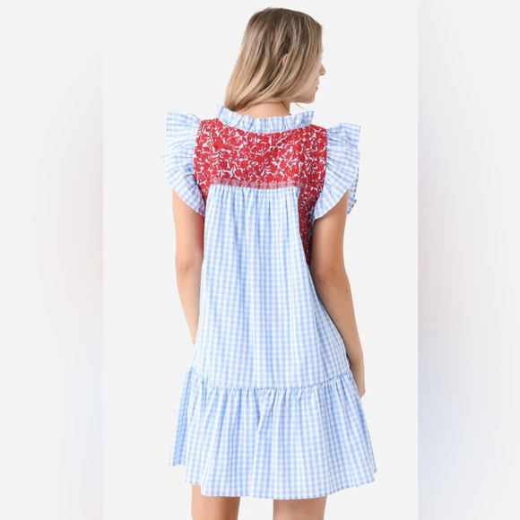 New J. Marie Rebel Ruffle Neck Blue and Red Gingham Dress size XS - Picture 3 of 16